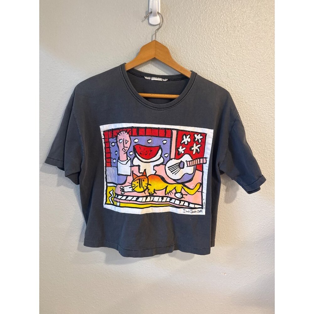 Derek Glaskin Artist Graphic‎ Crop T-Shirt Charcoal Gray Short Sleeve Women's M